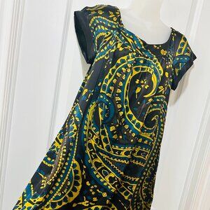 DKNY Silk Black & Mustard Colored Paisley Print Dress, Size 10